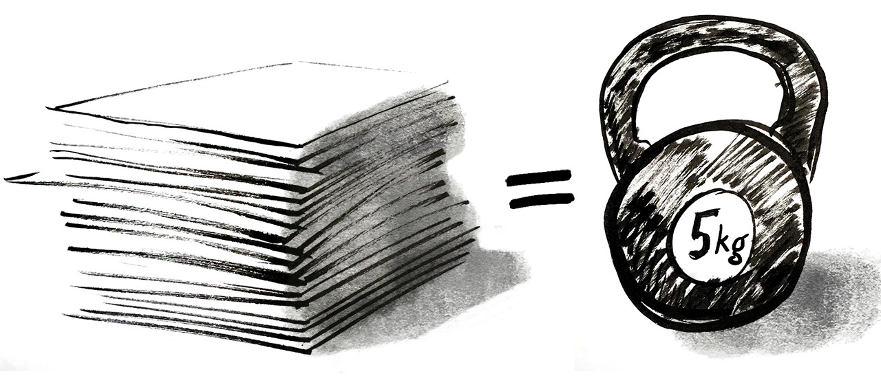 A cartoon: 5 kg of paper