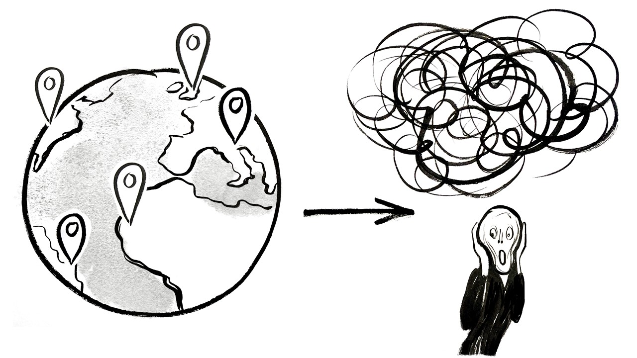 A cartoon: a globe and a mess